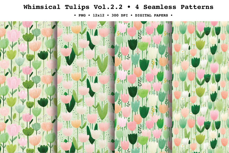 Whimsical Tulips Seamless Pattern Vol.2.2 - 4 PNG