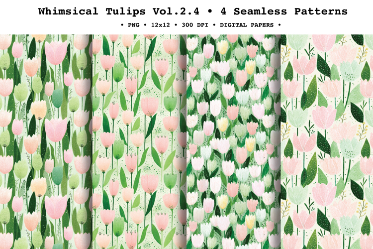 Whimsical Tulips Seamless Pattern Vol.2.4 - 4 PNG