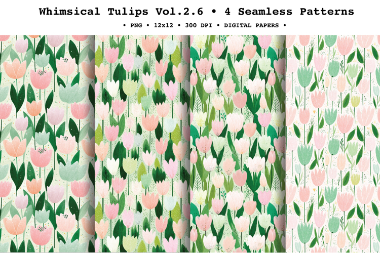 Whimsical Tulips Seamless Pattern Vol.2.6 - 4 PNG