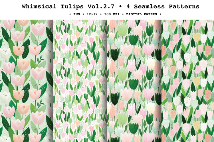 Whimsical Tulips Seamless Pattern Vol.2.7 - 4 PNG