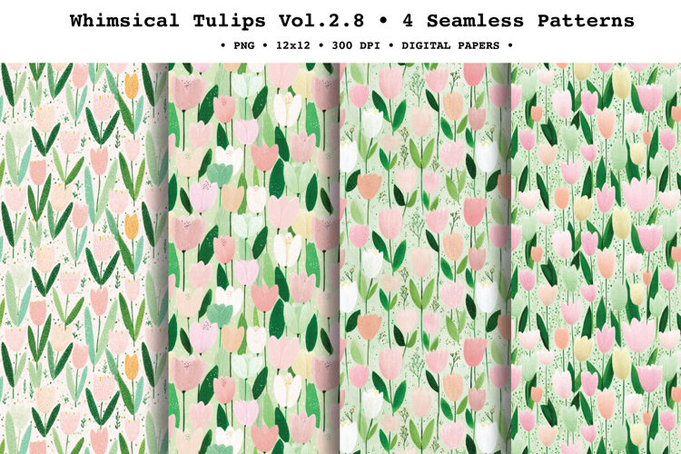 Whimsical Tulips Seamless Pattern Vol.2.8 - 4 PNG