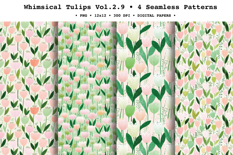 Whimsical Tulips Seamless Pattern Vol.2.9 - 4 PNG