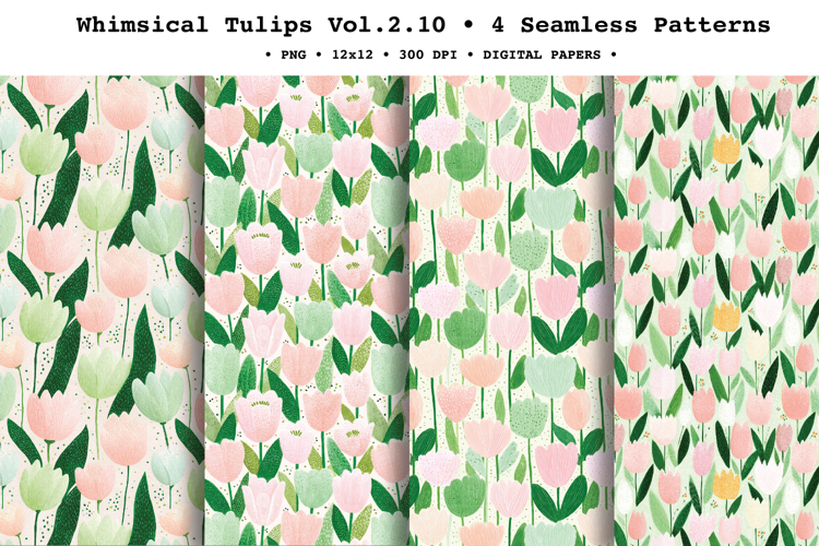 Whimsical Tulips Seamless Pattern Vol.2.10 - 4 PNG