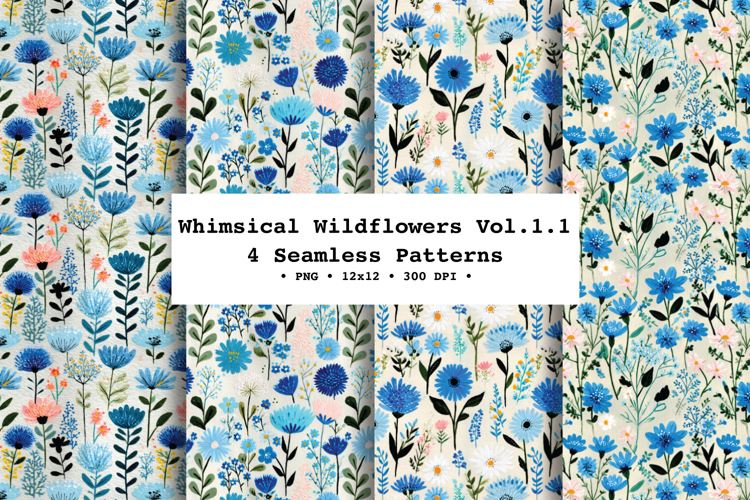 Whimsical Wildflowers Seamless Pattern Vol.1.1 - 4 PNG