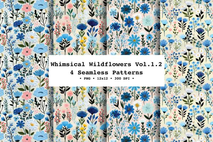 Whimsical Wildflowers Seamless Pattern Vol.1.2 - 4 PNG