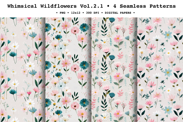 Whimsical Wildflowers Seamless Pattern Vol.2.1 - 4 PNG