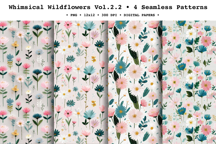 Whimsical Wildflowers Seamless Pattern Vol.2.2 - 4 PNG