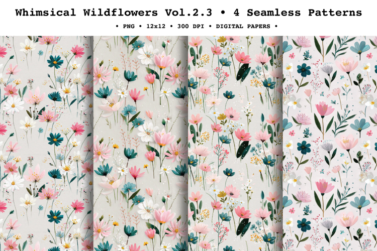 Whimsical Wildflowers Seamless Pattern Vol.2.3 - 4 PNG