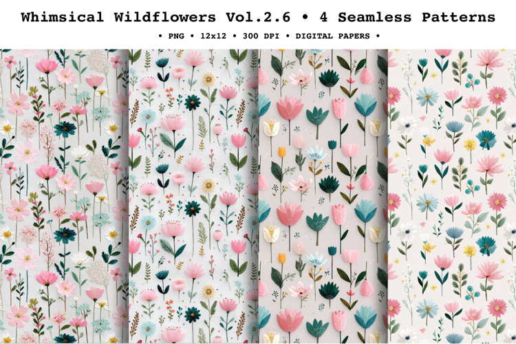Whimsical Wildflowers Seamless Pattern Vol.2.6 - 4 PNG