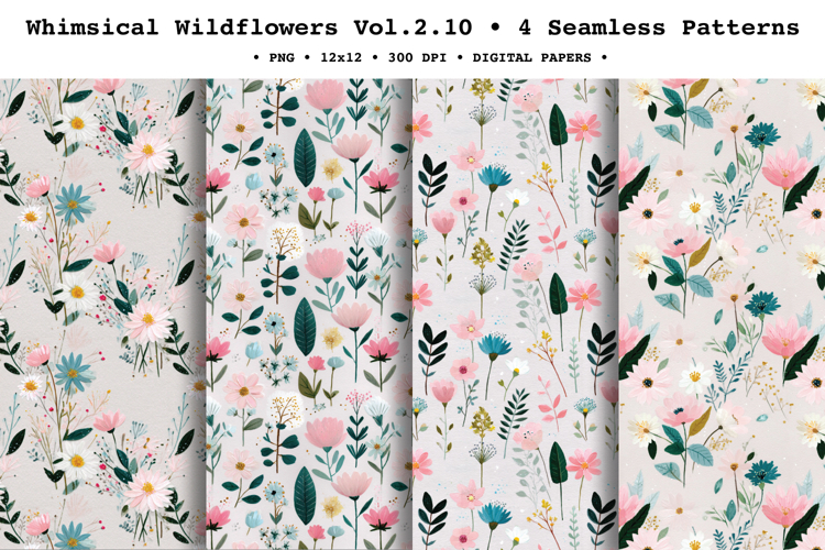Whimsical Wildflowers Seamless Pattern Vol.2.10 - 4 PNG