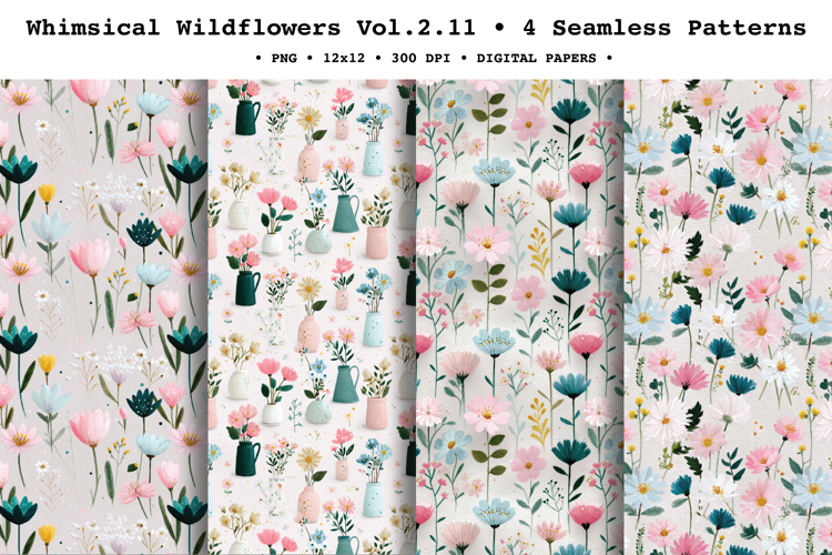 Whimsical Wildflowers Seamless Pattern Vol.2.11 - 4 PNG