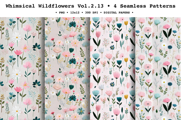 Whimsical Wildflowers Seamless Pattern Vol.2.13 - 4 PNG