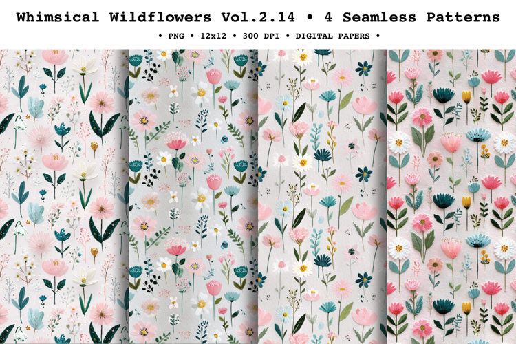 Whimsical Wildflowers Seamless Pattern Vol.2.14 - 4 PNG