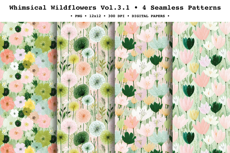Whimsical Wildflowers Seamless Pattern Vol.3.1 - 4 PNG