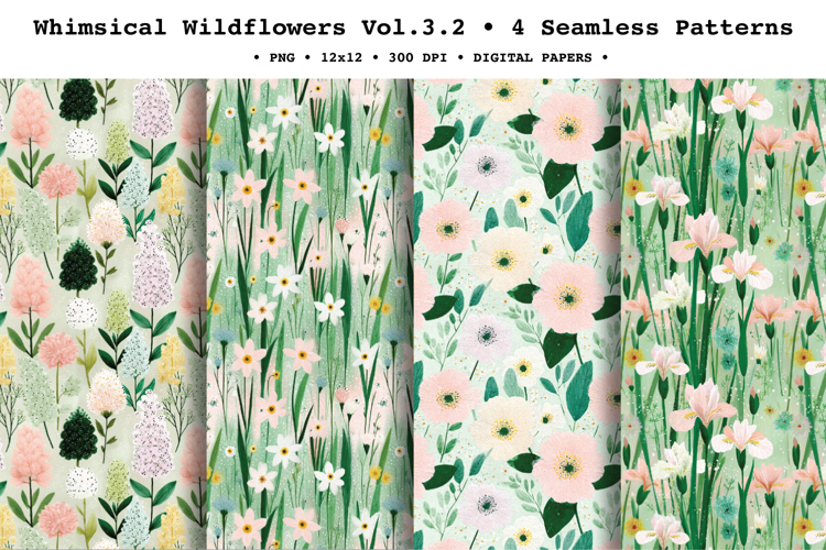 Whimsical Wildflowers Seamless Pattern Vol.3.2 - 4 PNG