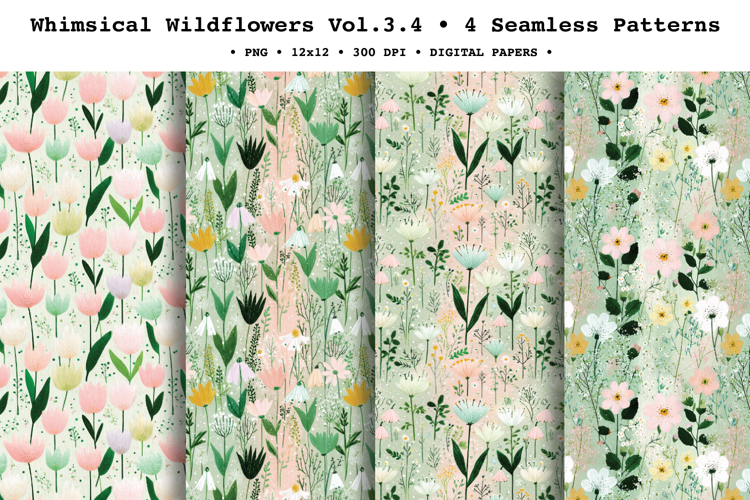 Whimsical Wildflowers Seamless Pattern Vol.3.4 - 4 PNG