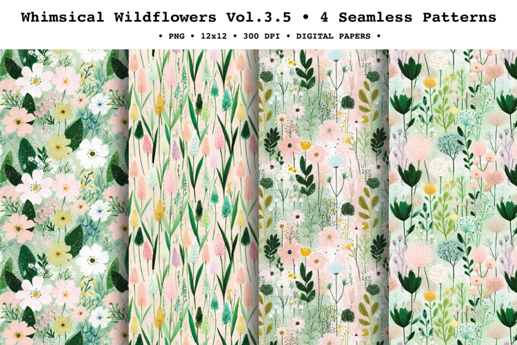 Whimsical Wildflowers Seamless Pattern Vol.3.5 - 4 PNG