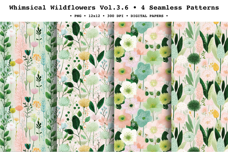 Whimsical Wildflowers Seamless Pattern Vol.3.6 - 4 PNG