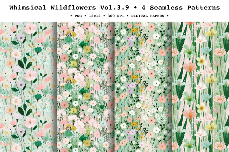 Whimsical Wildflowers Seamless Pattern Vol.3.9 - 4 PNG