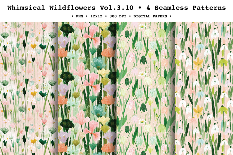 Whimsical Wildflowers Seamless Pattern Vol.3.10 - 4 PNG