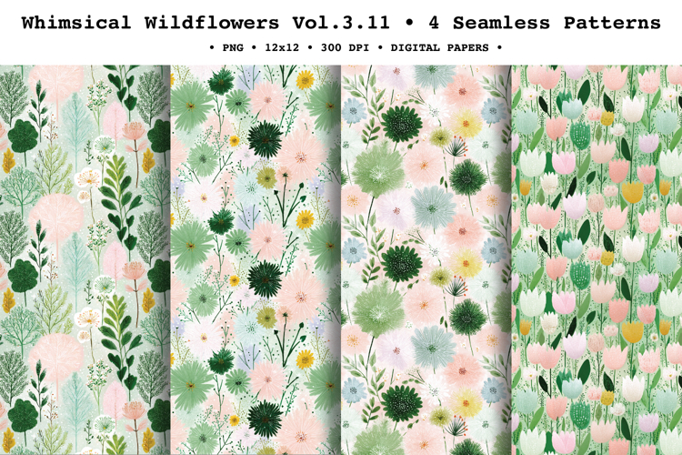 Whimsical Wildflowers Seamless Pattern Vol.3.11 - 4 PNG
