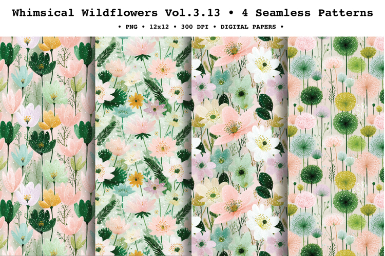 Whimsical Wildflowers Seamless Pattern Vol.3.13 - 4 PNG