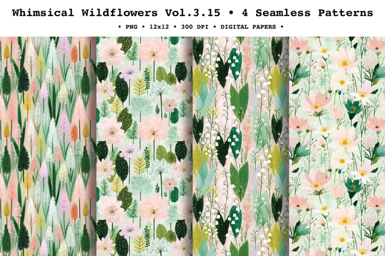 Whimsical Wildflowers Seamless Pattern Vol.3.15 - 4 PNG