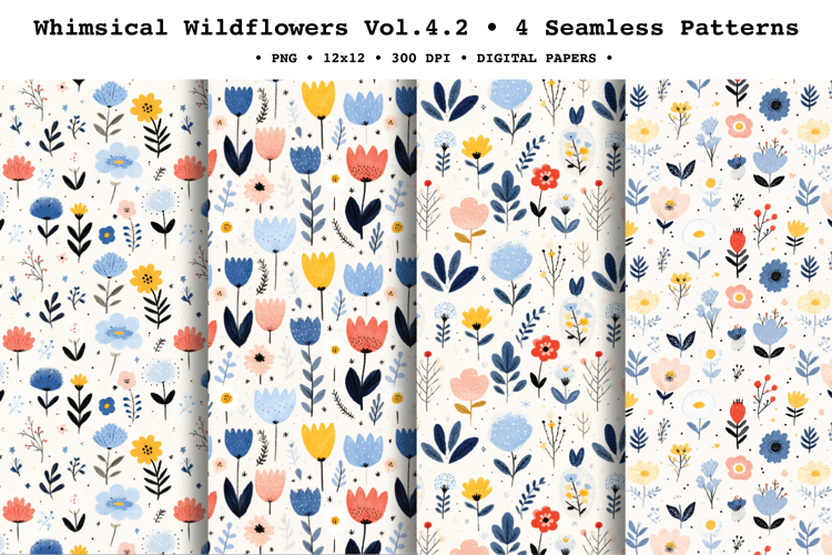 Whimsical Wildflowers Seamless Pattern Vol.4.2 - 4 PNG