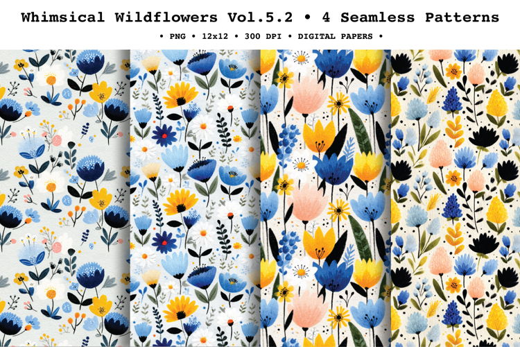 Whimsical Wildflowers Seamless Pattern Vol.5.2 - 4 PNG