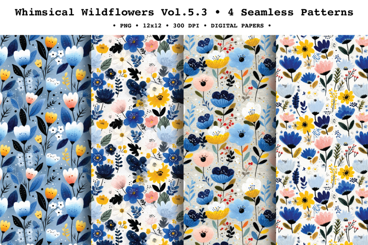 Whimsical Wildflowers Seamless Pattern Vol.5.3 - 4 PNG