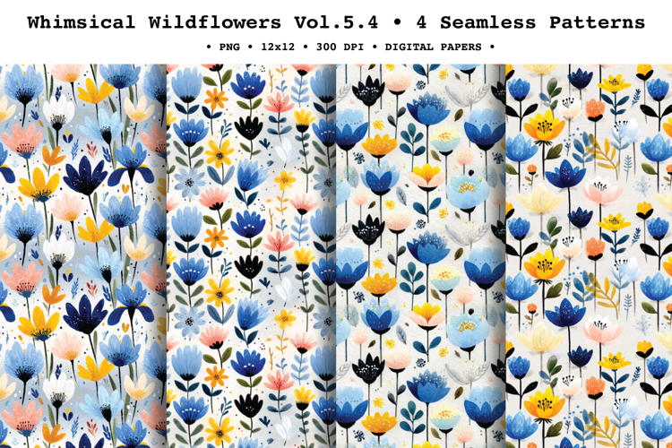 Whimsical Wildflowers Seamless Pattern Vol.5.4 - 4 PNG