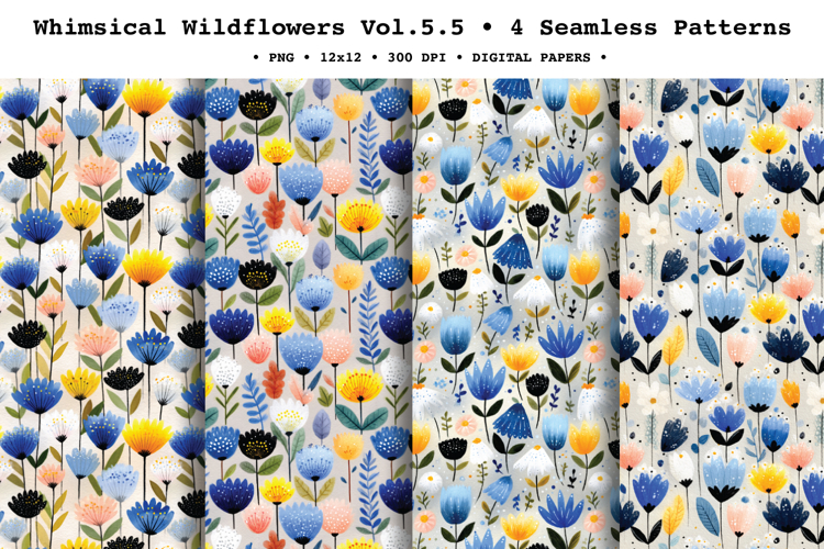 Whimsical Wildflowers Seamless Pattern Vol.5.5 - 4 PNG