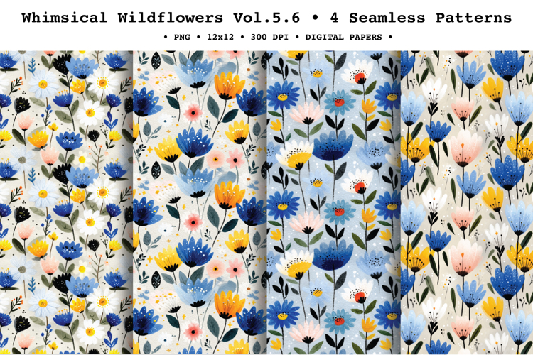 Whimsical Wildflowers Seamless Pattern Vol.5.6 - 4 PNG