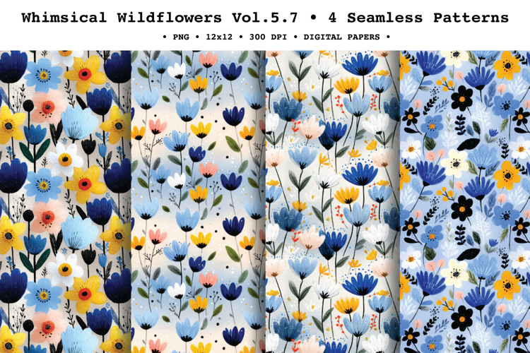 Whimsical Wildflowers Seamless Pattern Vol.5.7 - 4 PNG