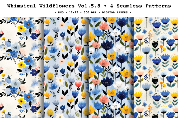 Whimsical Wildflowers Seamless Pattern Vol.5.8 - 4 PNG