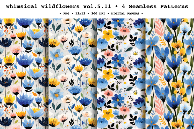 Whimsical Wildflowers Seamless Pattern Vol.5.11 - 4 PNG