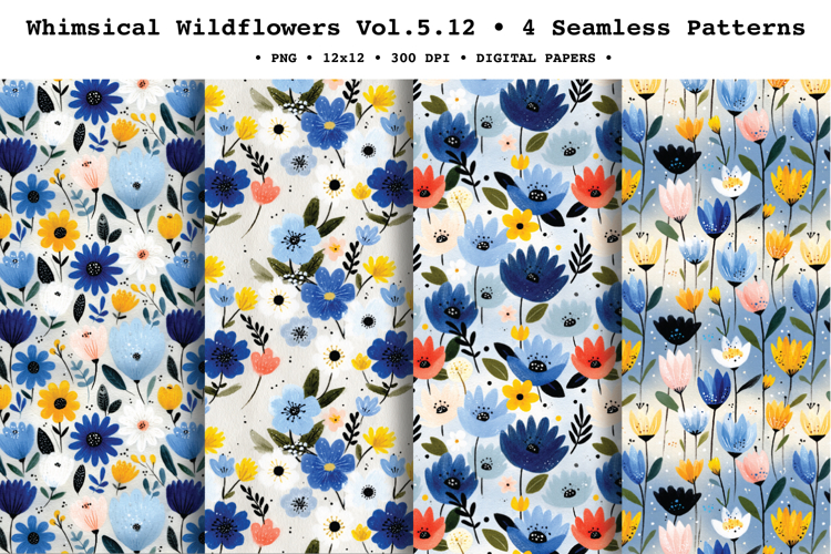 Whimsical Wildflowers Seamless Pattern Vol.5.12 - 4 PNG