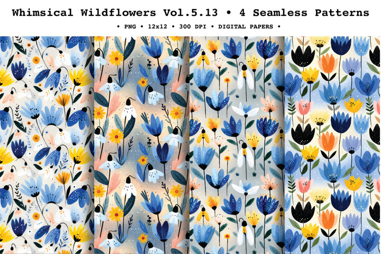 Whimsical Wildflowers Seamless Pattern Vol.5.13 - 4 PNG