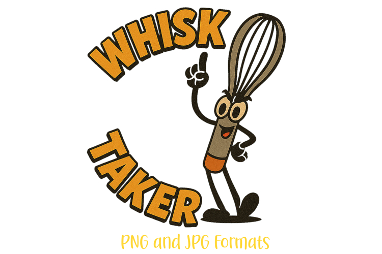 Whisk Risk Taker Pun Logo Slogan Illustration PNG Cartoon