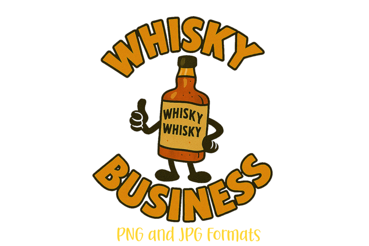 Whiskey Business Pun Logo Slogan Illustration PNG Cartoon