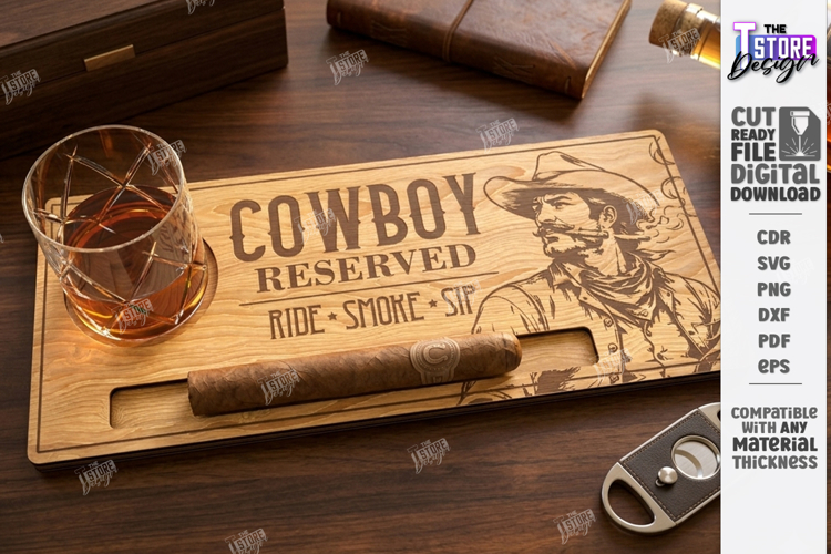 Whiskey and Cigar Holder Laser Cut | Serving Tray | Engraved