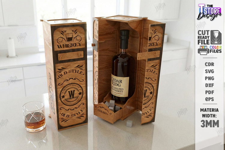 Whiskey Gift Box Laser Cut | Whiskey Vintage Box | Mens SVG