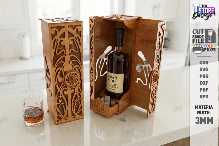 Whiskey Gift Box Laser Cut | Whiskey Vintage Box | Mens SVG