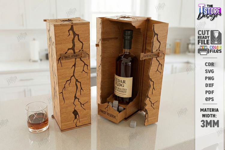 Whiskey Gift Box Laser Cut | Whiskey Vintage Box | Mens SVG