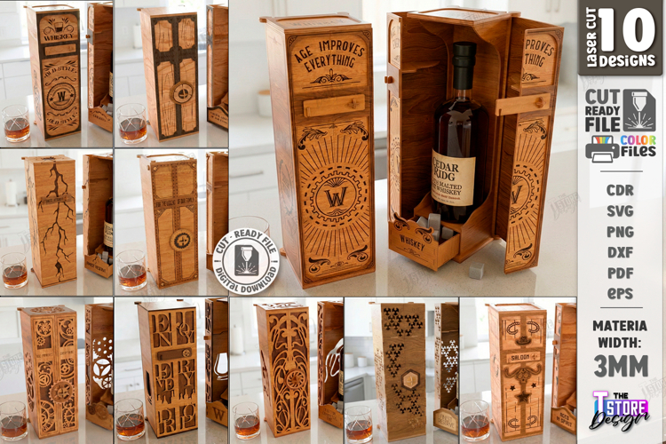 Whiskey Gift Boxes Laser Cut Bundle | Whiskey Vintage Boxes