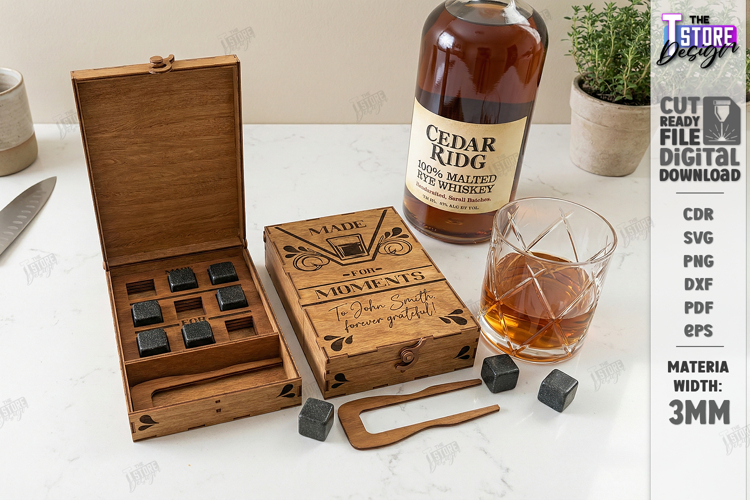 Whiskey Stones Storage Box Laser Cut | Whiskey Accessories