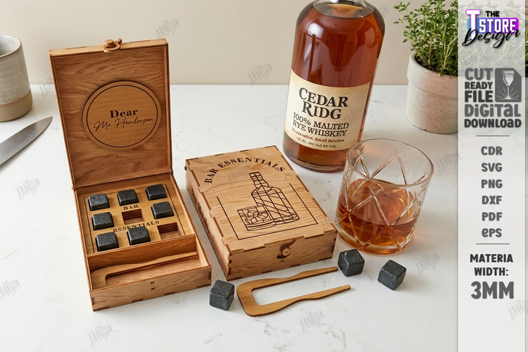 Whiskey Stones Storage Box Laser Cut | Whiskey Accessories