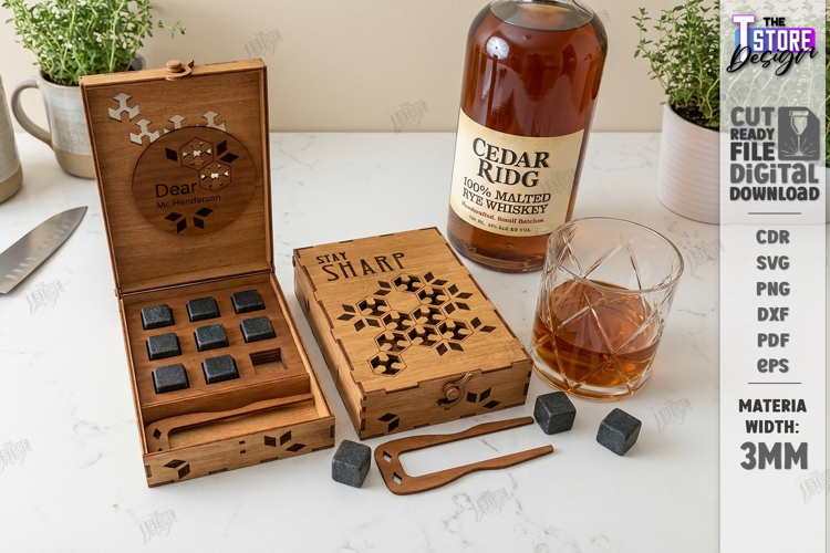 Whiskey Stones Storage Box Laser Cut | Whiskey Accessories