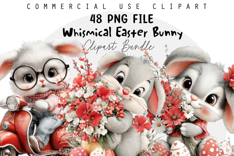 Whimsical Easter Bunny PNG Bundle, Easter Sublimation PNG
