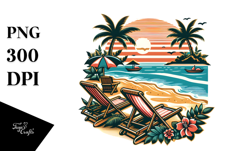 Vintage Tropical Island Beach Chairs PNG